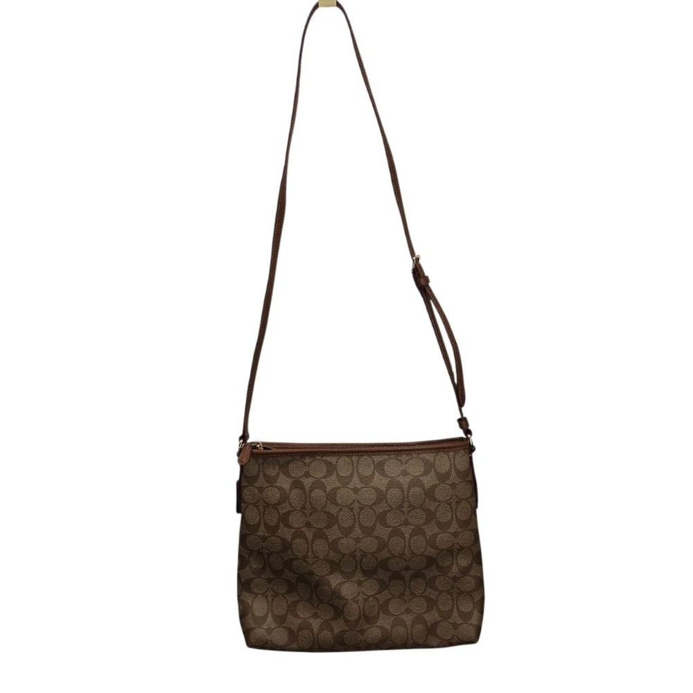 Coach Ellie File Bag Brown Monogram Crossbody Purse Canvas Leather Large
